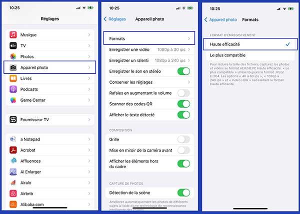Réduire la taille photo iPhone par Réglages