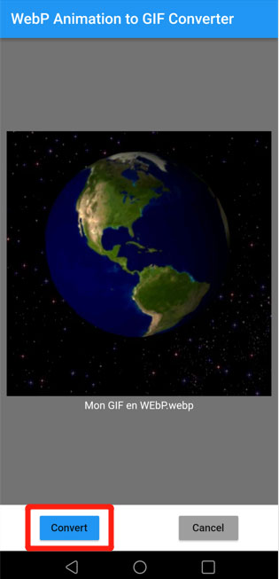Convertir WEBP en GIF avec WebP Animation to GIF Converter