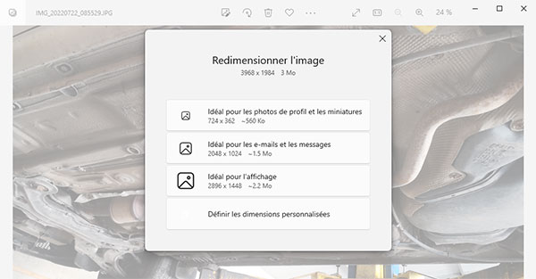 Windows Photos Redimensionner des images