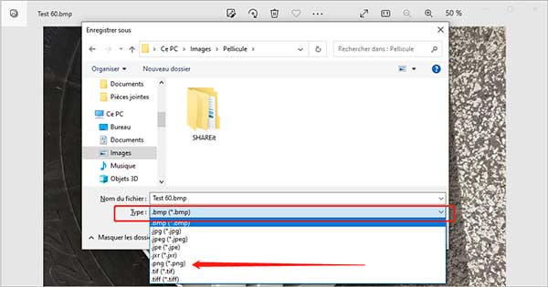 Convertir BMP en PNG avec Windows Photos
