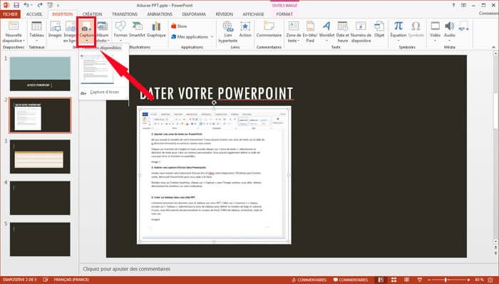 Insérer une capture d'écran dans Powerpoint