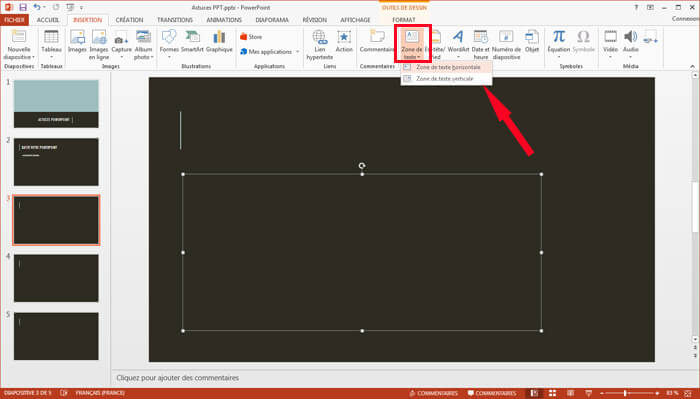 Ajouter une zone de texte sur PowerPoint