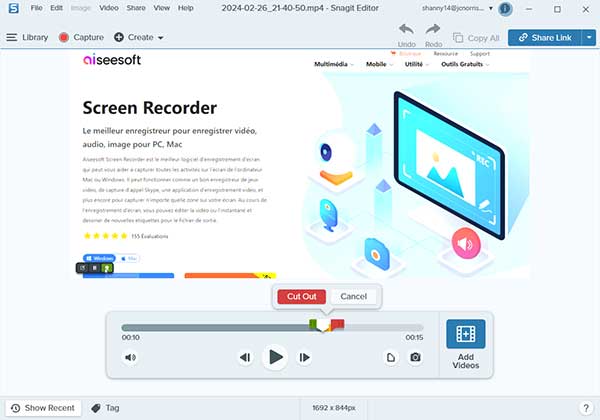 Enregistrer la video avec Snagit