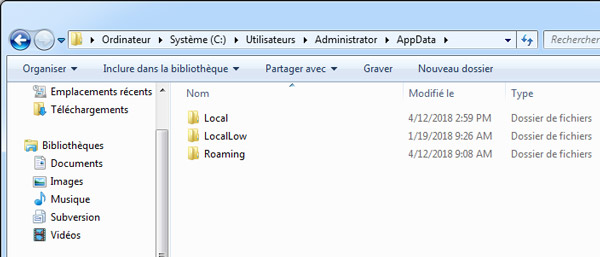 Le dossier AppData