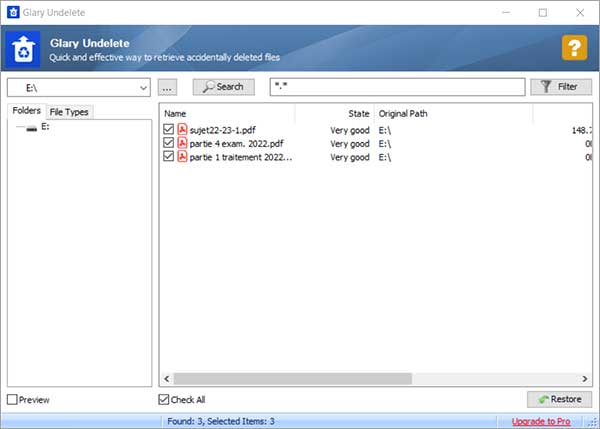 Récupérer les fichiers avec Glary Undelete