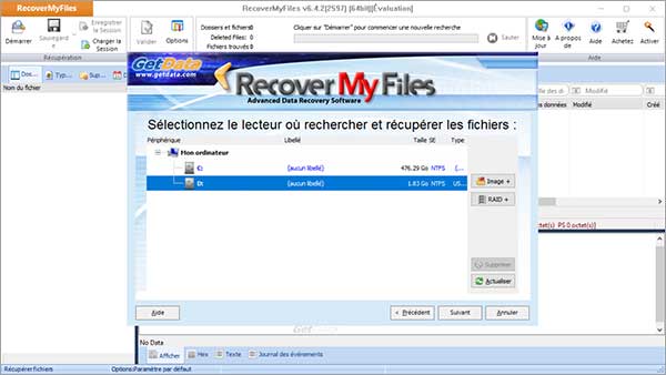 Choisir du disque avec Recover My Files