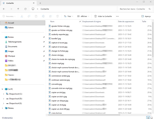 Restaurer les photos supprimées depuis la corbeille