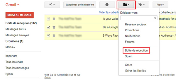 Récupérer des mails Gmail depuis la corbeille