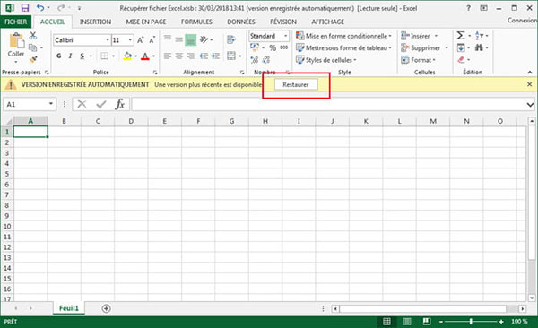 Restaurer les fichier Excel