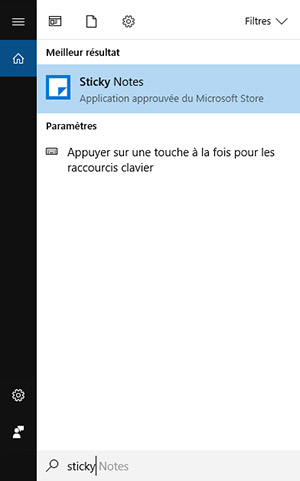 Retrouver le Pense-Bête depuis Windows 10