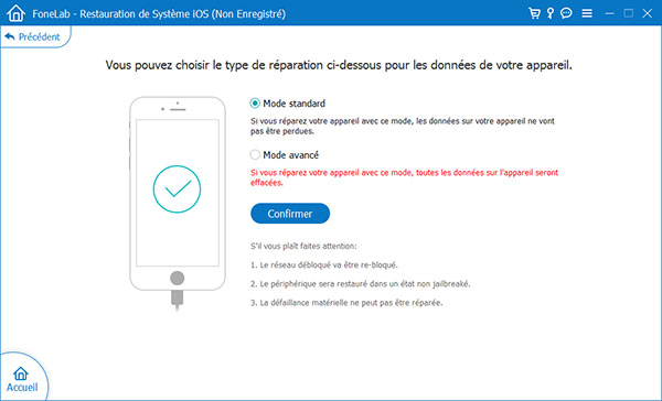 Confirmer de fixer votre iPhone qui ne s'allume plus