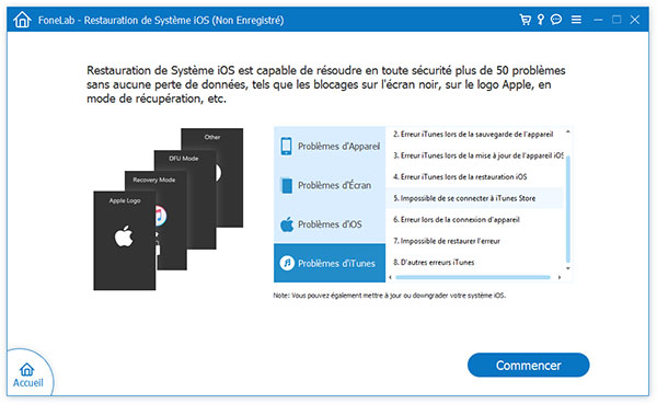 Interface de Fonelab Restauration de Système iOS