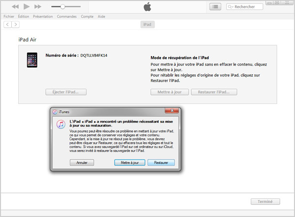 Restaurer iPad par iTunes