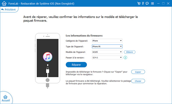 Sélectionner le modèle iPhone