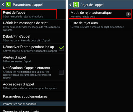 Activez le mode de rejet automatique