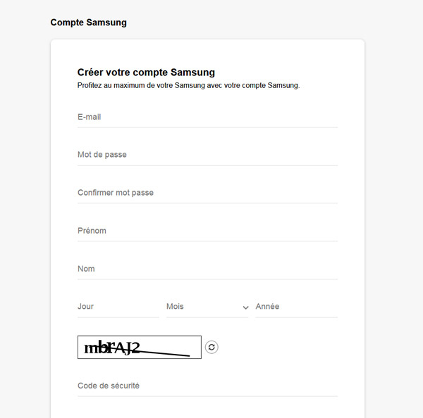 Créer le compte Samsung