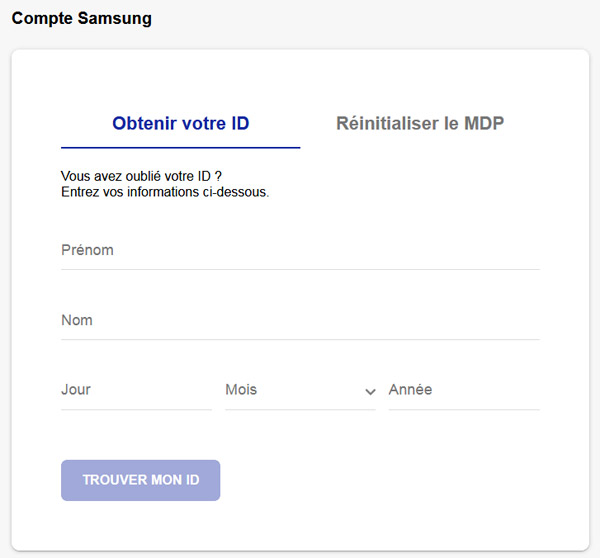 Réinitialiser le mot de passe du compte Samsung