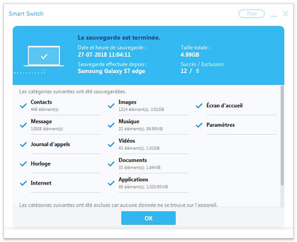 Terminer la sauvegarde Samsung