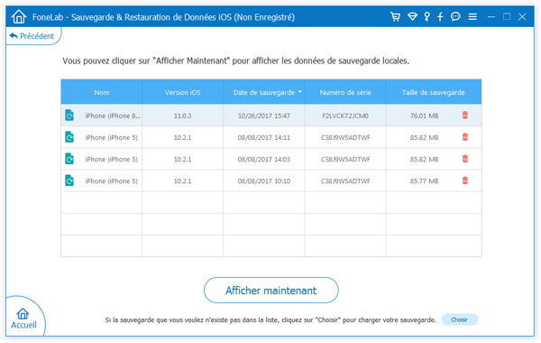 Sélectionner les données à restaurer