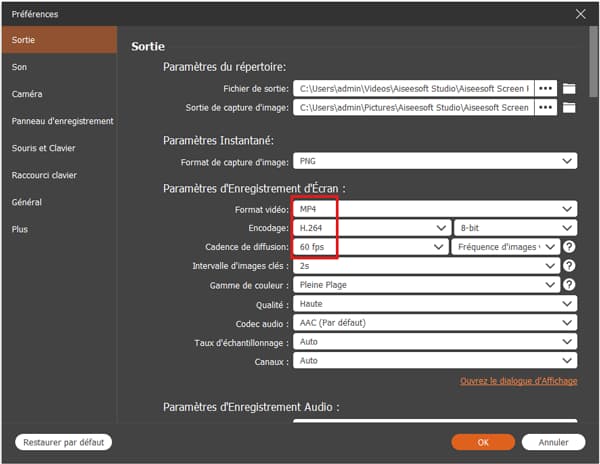 Configuration des paramètres