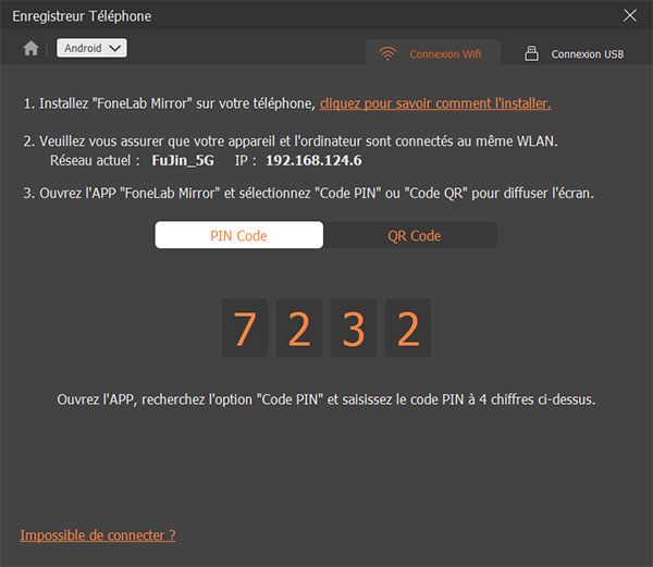 Connecter le smartphone Android à l'ordinateur par la connexion WIFI