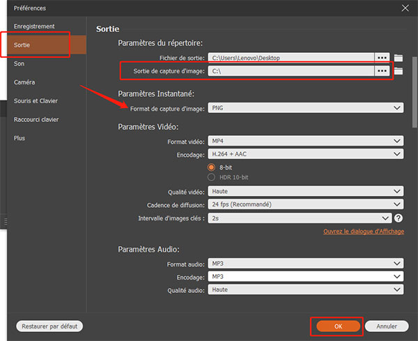 Régler les paramètres de capture d'Aiseesoft Screen Recorder