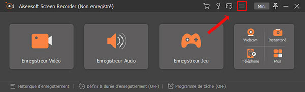 Menu d'Aiseesoft Screen Recorder