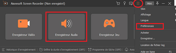 Enregistreur Audio et Préférences