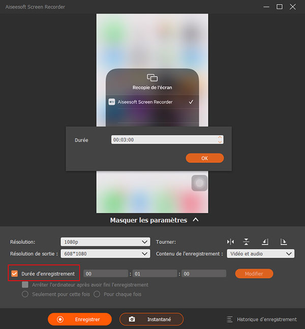 Durée d'enregistrement iOS
