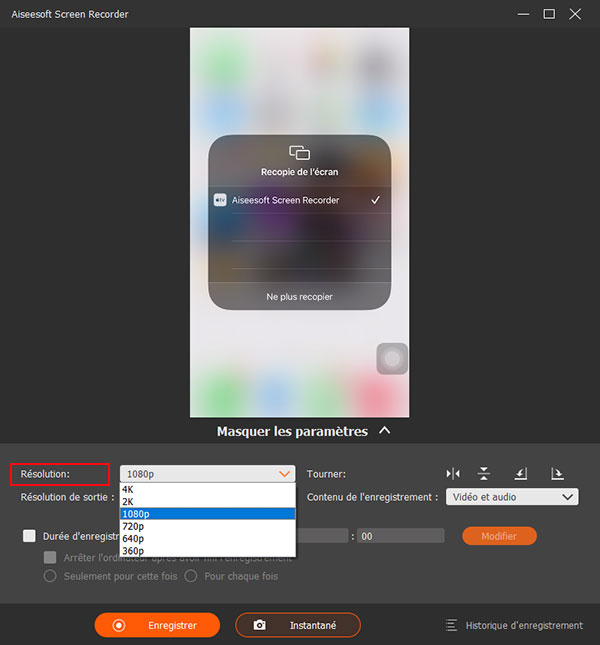 Résolution de l'enregistreur iOS