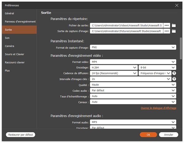 Régler le format de sortie