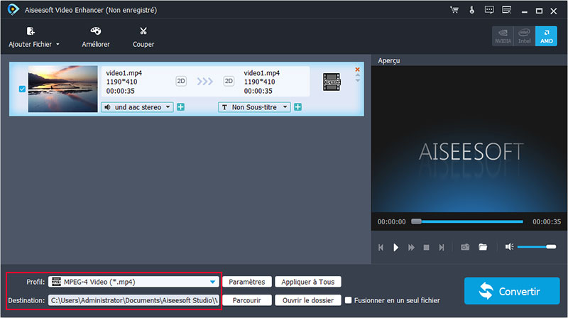 Définir le format et le dossier de sortie