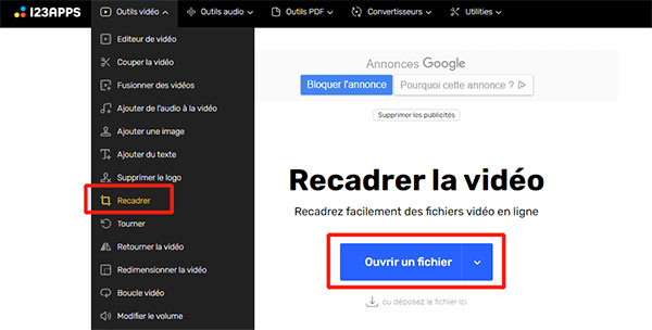 123APPS - L'outil Recadrer la vidéo