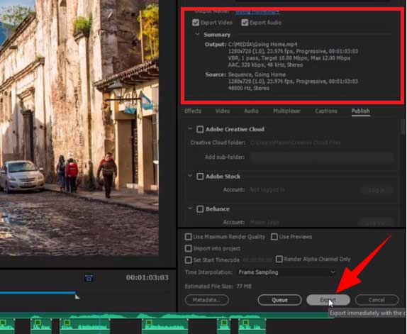 Exporter le projet vidéo sur Adobe Premiere Pro