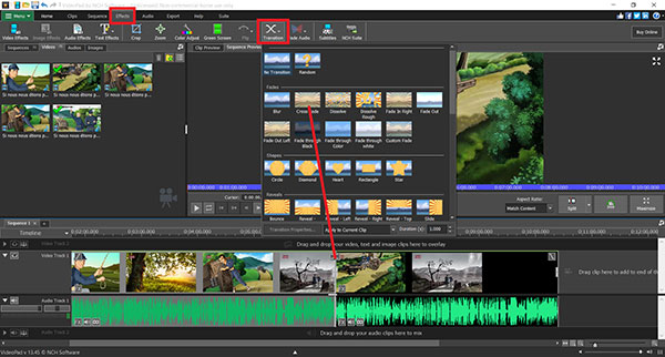 Ajout de transitions dans VideoPad Video Editor