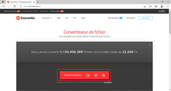 Choisir les fichiers dans convertio