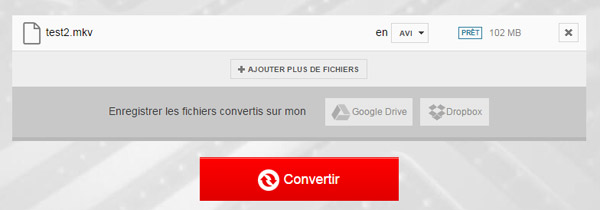 Ajouter la vidéo MKV sur Convertio