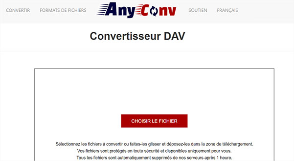 Convertir DAV en MP4 avec AnyConv