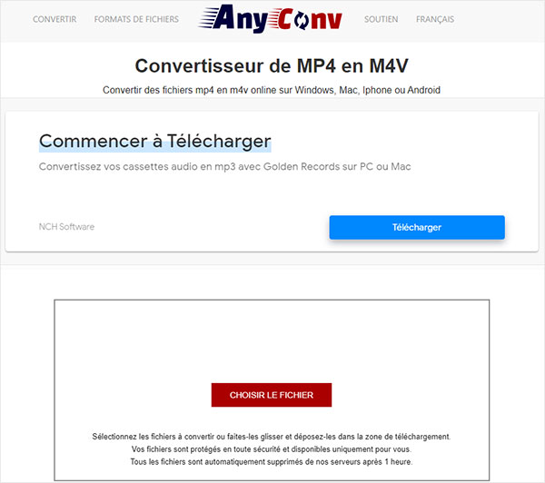 Convertir MP4 en M4V avec AnyConv