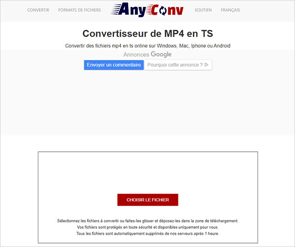 Convertir MP4 en TS avec AnyConv