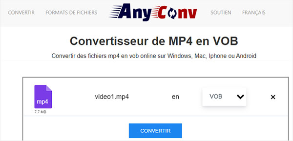 Convertir MP4 en VOB avec AnyConv