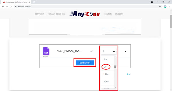 Convertir la vidéo en GIF avec AnyConv