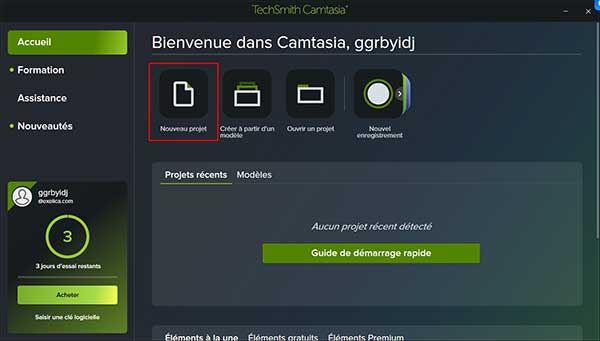 Créer un projet sur Camtasia