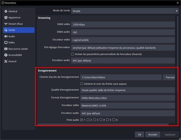 Configurer les paramètres de sortie et audios