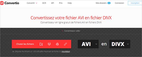 Convertir AVI en DivX avec Convertio