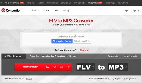 Convertio convertir FLV en MP3