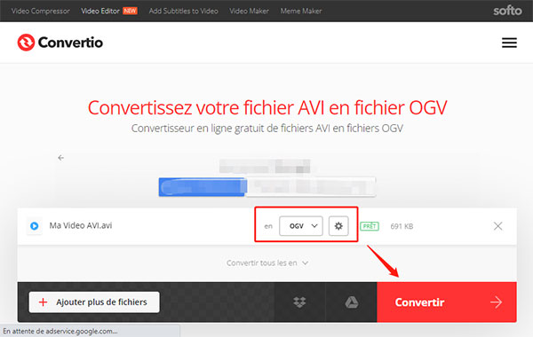 Convertio - Convertir AVI en OGV