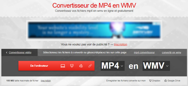 Convertio - Convertisseur de MP4 en WMV