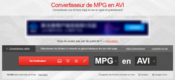 Convertio - Convertir MPG en AVI