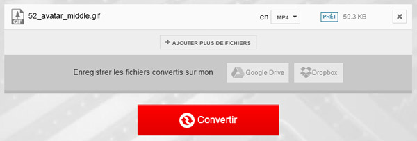 Convertir GIF en MP4 sur Convertio.co